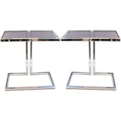 Vintage Pair of Nickel and Glass Side Tables