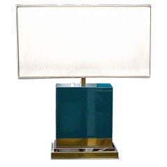 Vintage Green Lacquer Lamp with Chrome and Brass Base