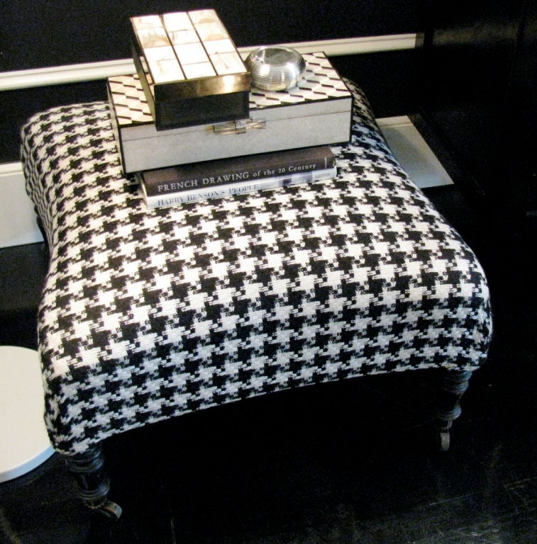 20th Century Vintage Black and White Houndstooth Ottoman