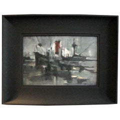 Vintage Abstract Oil on Canvas-Modernist Ship-signed L. Verchard