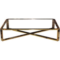 Vintage Brass, Chrome and Glass Extra Large Coffee Table