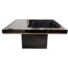 Vintage Black Lacquer, 23K Gold and Amber Mirror Side Table