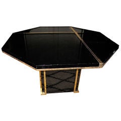 French 1970's Black Lacquer and Brass Dining Table