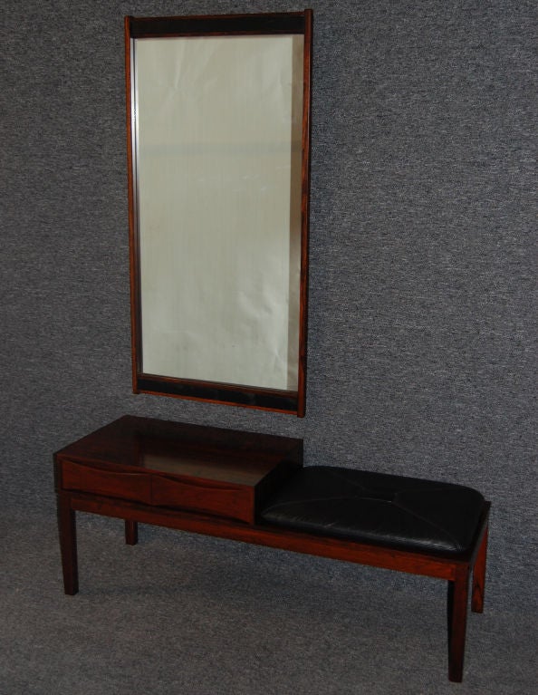 20th Century Danish Modern Foyer Console Bench and Mirror by Borge Mogensen