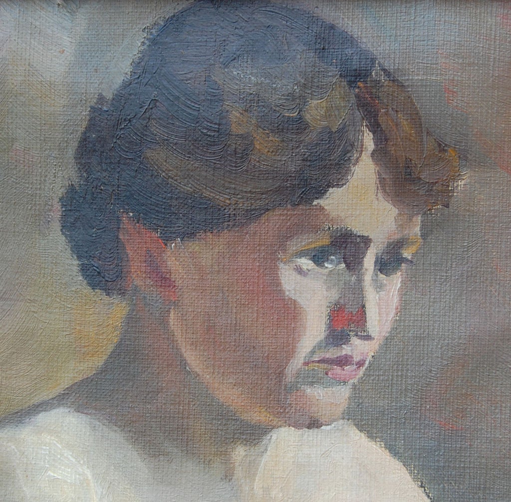 Vintage Female Nude Oil Painting by Helge Frender c. 1936 In Good Condition For Sale In Atlanta, GA