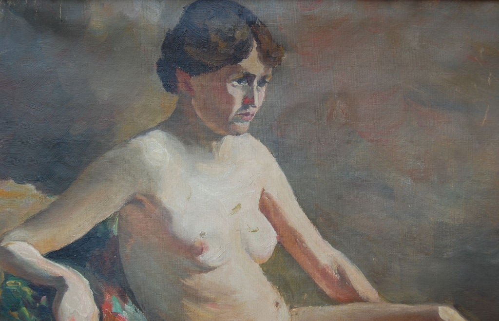 Swedish Vintage Female Nude Oil Painting by Helge Frender c. 1936 For Sale