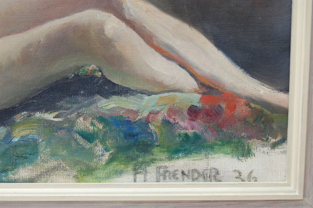 Vintage Female Nude Oil Painting by Helge Frender c. 1936 In Good Condition For Sale In Atlanta, GA