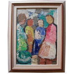 Vintage Swedish Painting "People" by Falck