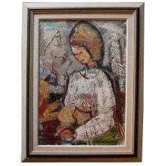 Vintage Swedish Painting "Flicka" by Falck