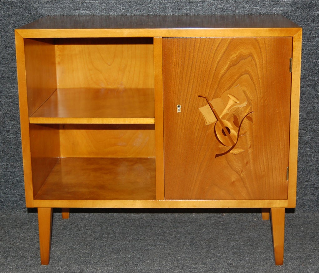 Elm Vintage Swedish Art Moderne Intarsia Cabinet End Table
