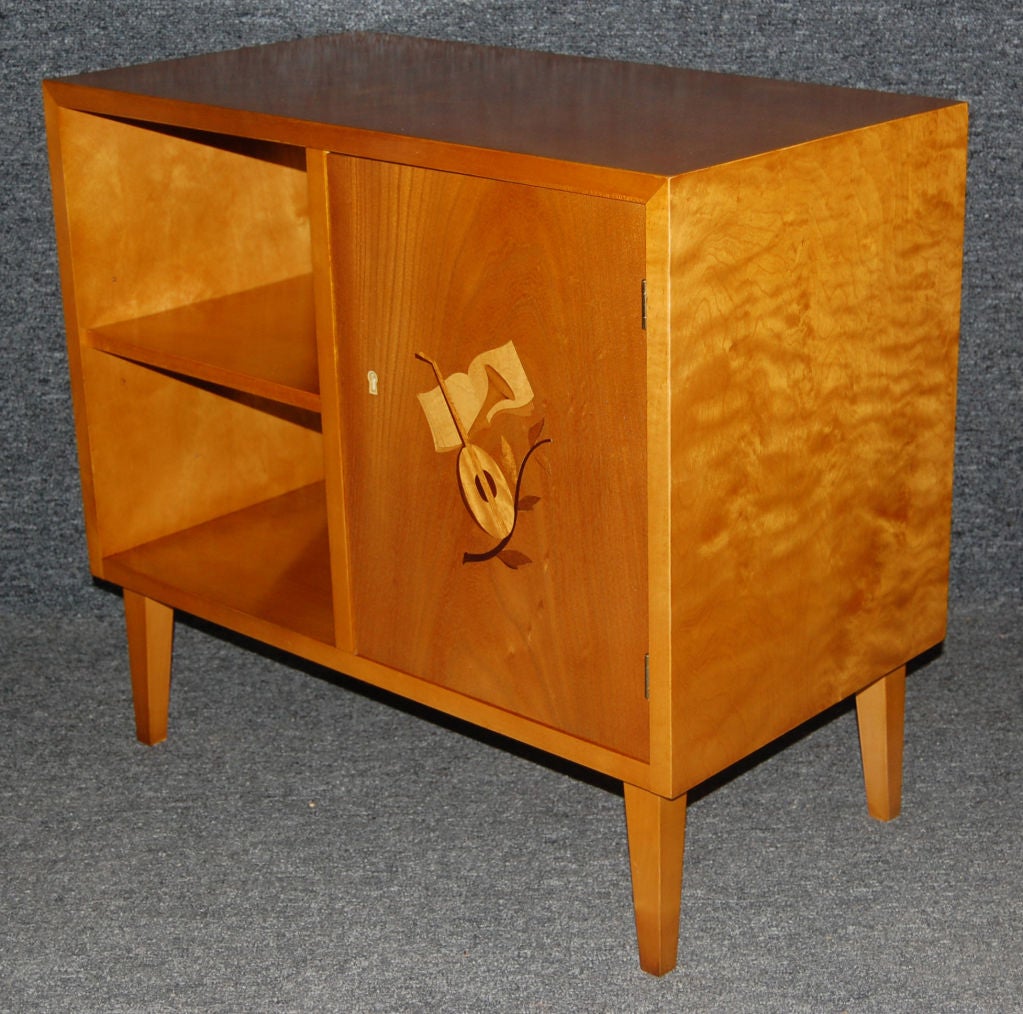 Vintage Swedish Art Moderne Intarsia Cabinet End Table