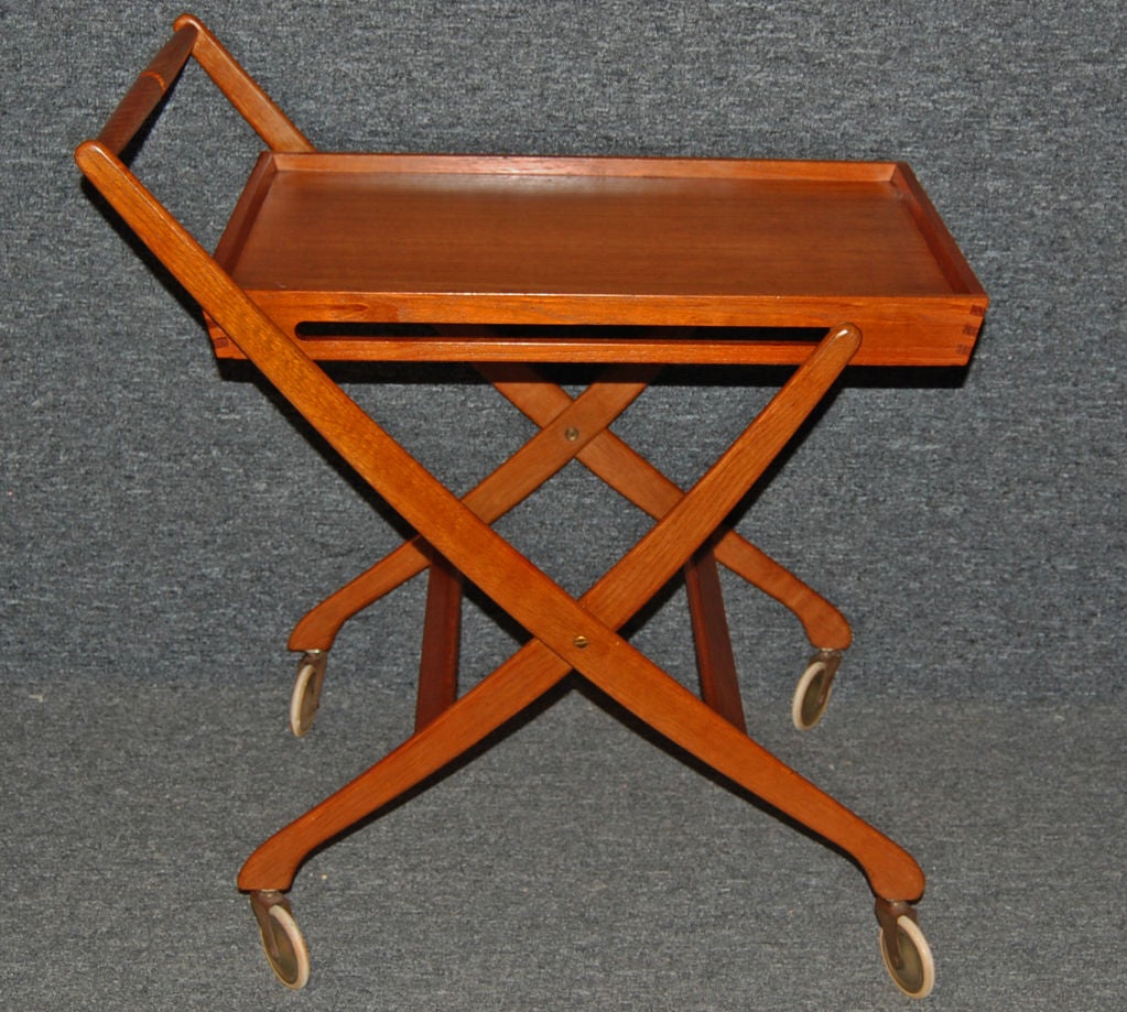 Danish Modern Teak Folding Bar / Drink Serving Tray Table Cart 4