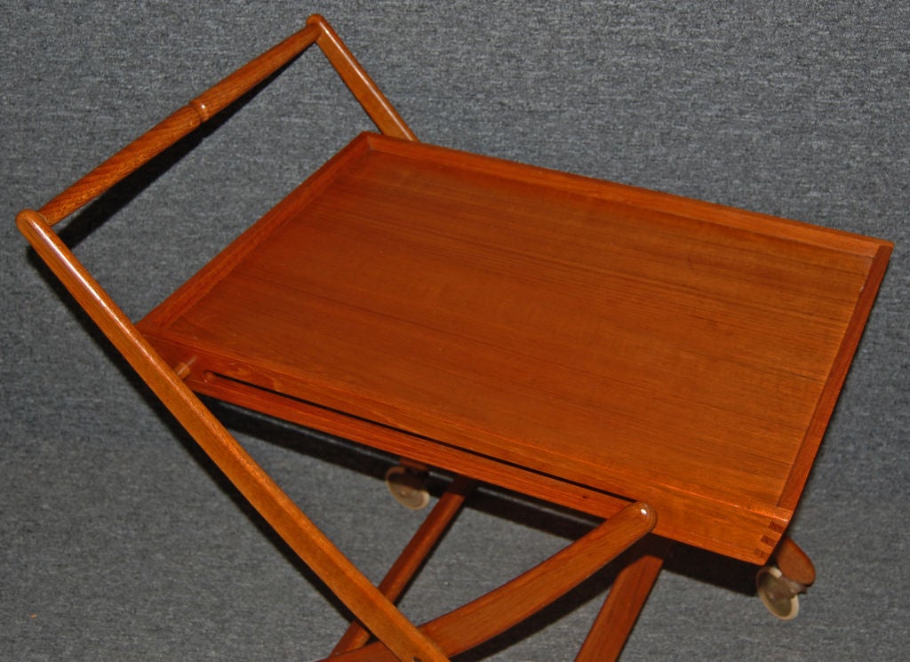 Danish Modern Teak Folding Bar / Drink Serving Tray Table Cart 1