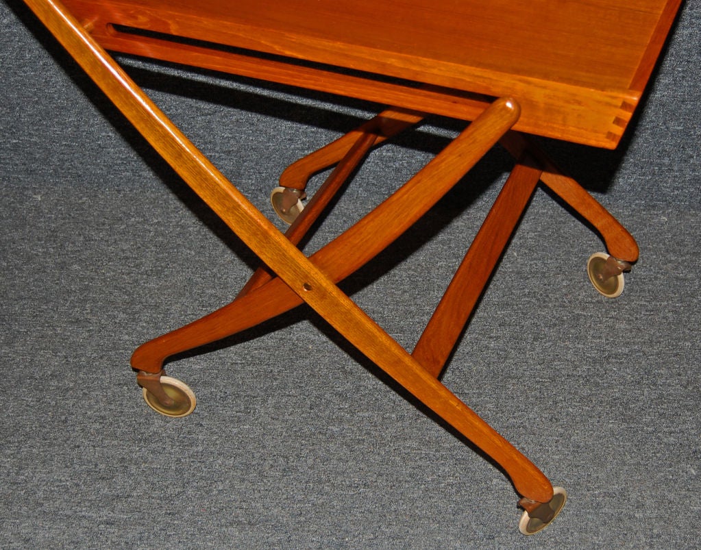 Danish Modern Teak Folding Bar / Drink Serving Tray Table Cart 2
