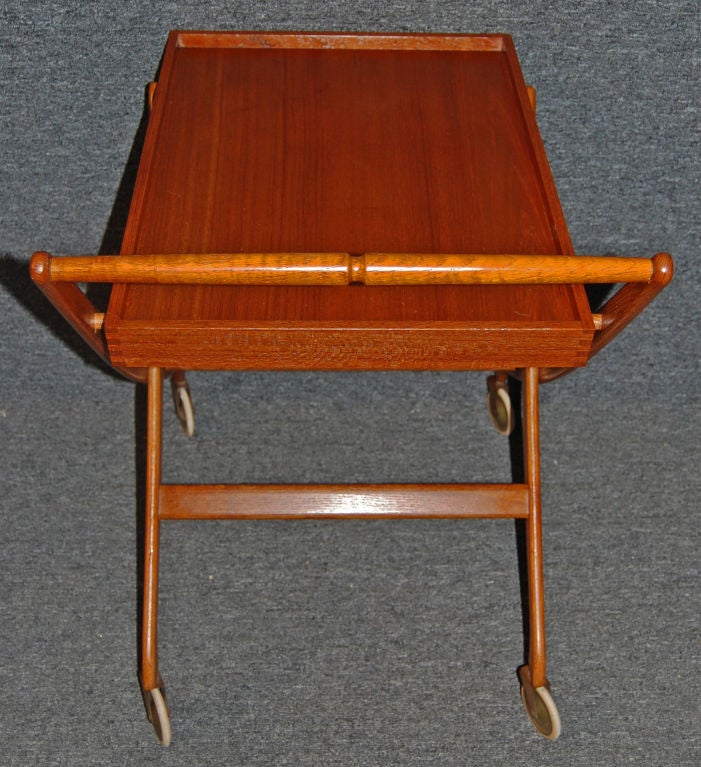 20th Century Danish Modern Teak Folding Bar / Drink Serving Tray Table Cart