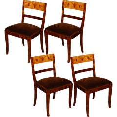 Set of Four Swedish Art Deco Intarsia Dining Chairs