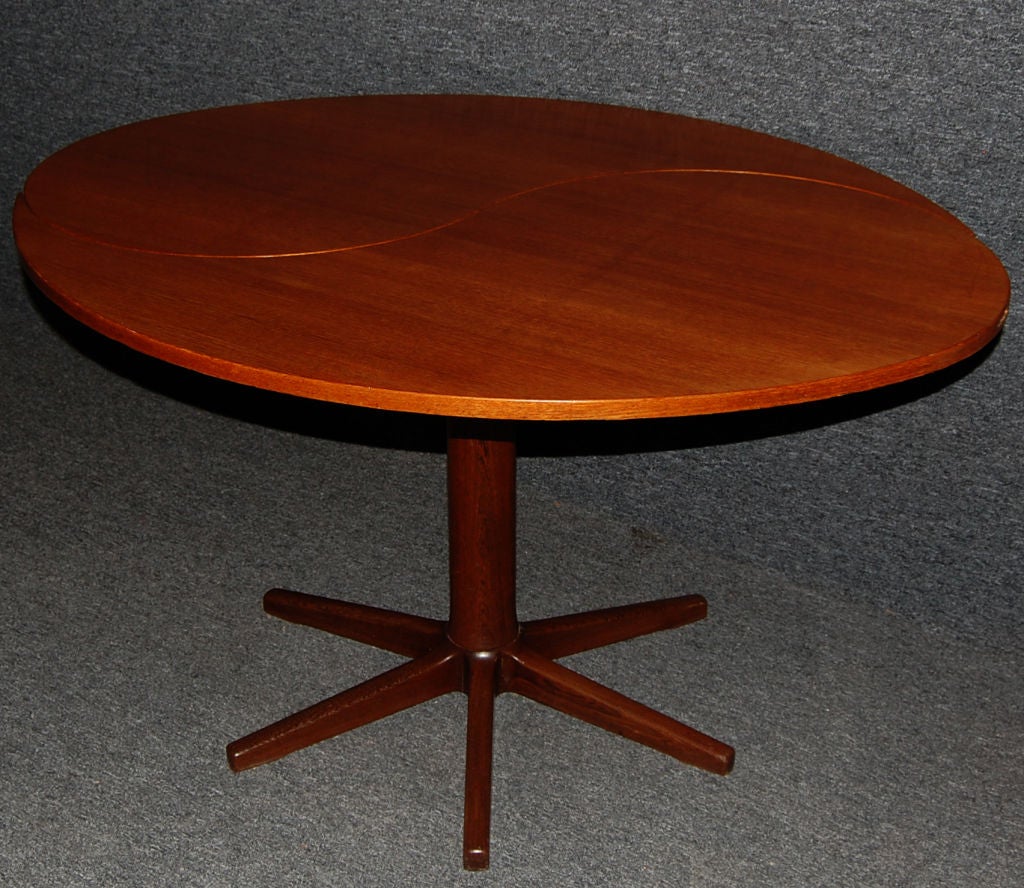 Lacquer Danish Mid-Century Modern Yin-Yang Teak Round Oval Dining Table