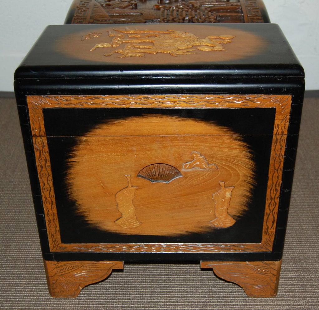 Chinese Art Deco Carved Camphor, Lacquer and Cedar Trunk Chest 3