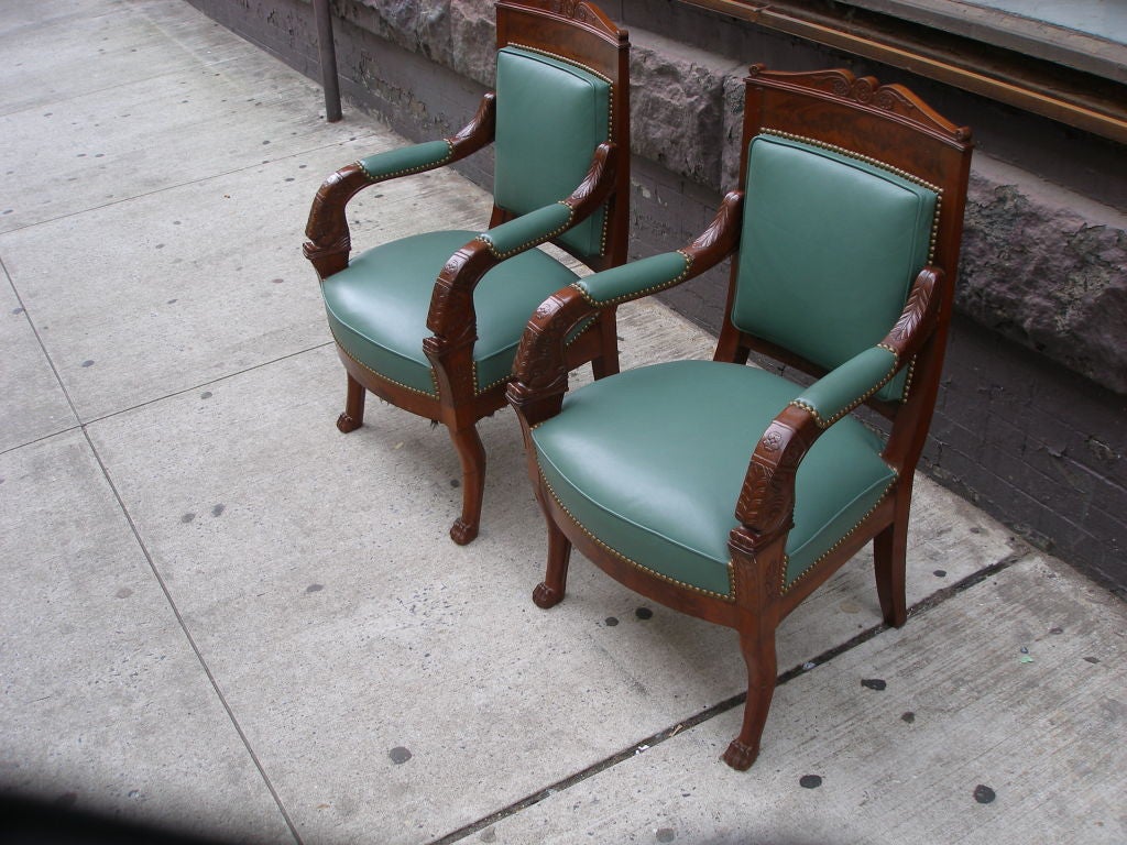 Pair of Empire Mahogany Arm Chairs
