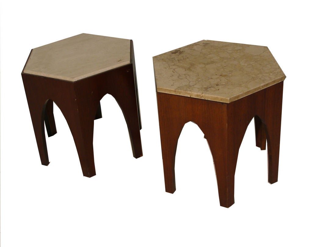 Pair of Hexagon Mahogany Tables