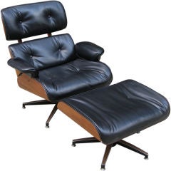 1960s Eames Style Leather Chair with Ottoman