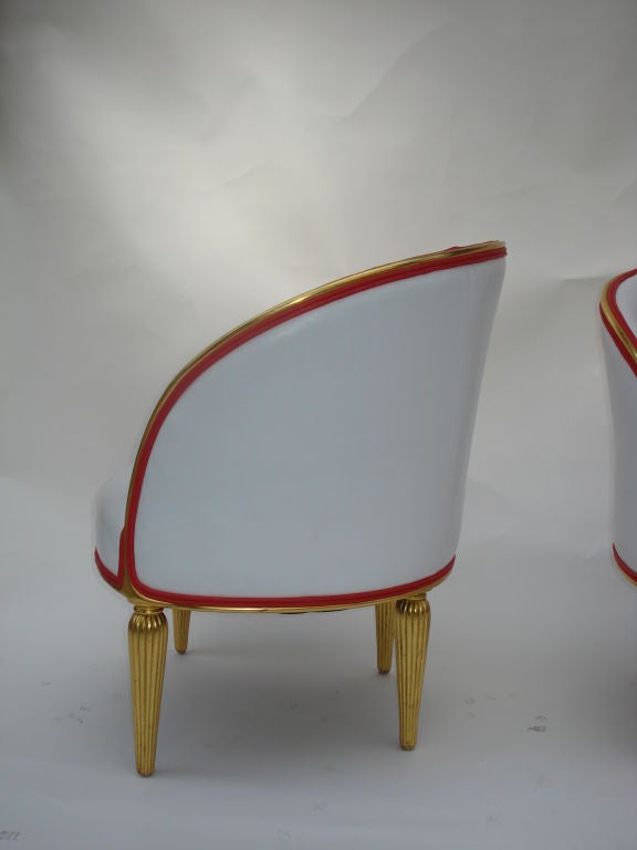Paul Follet Giltwood and Leather Suite Art Deco Hall Chairs 1