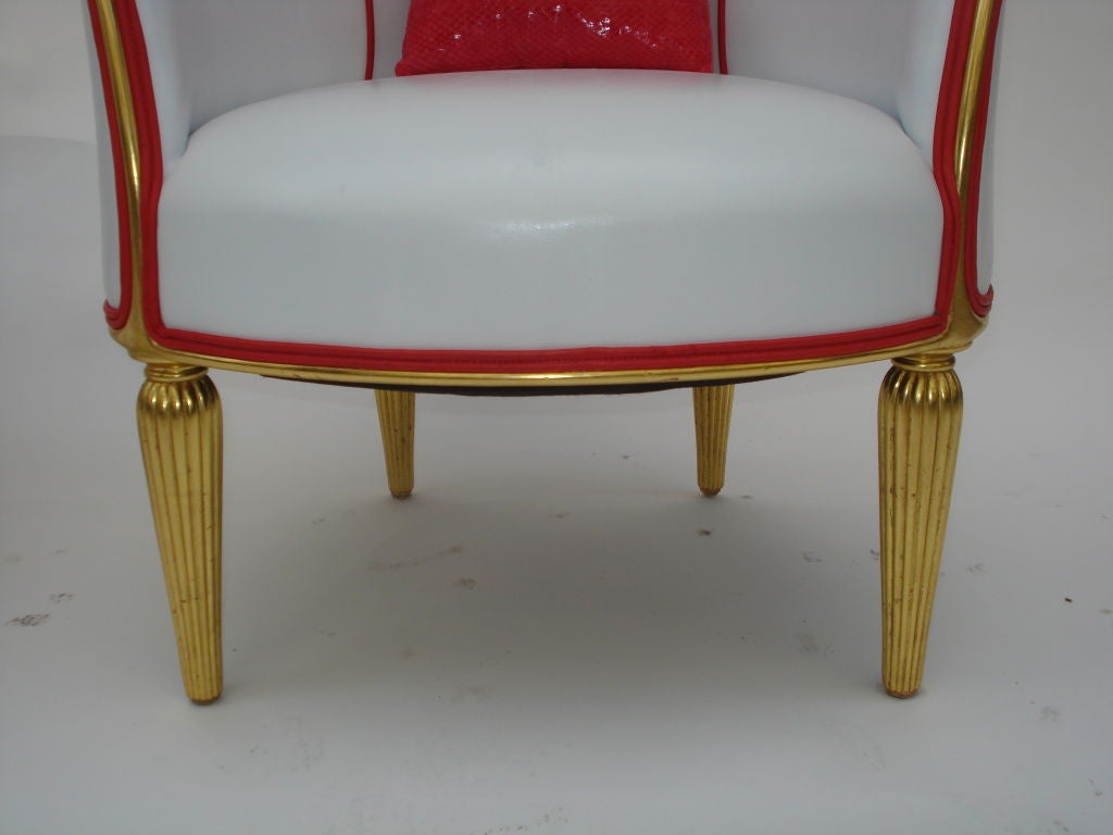 Paul Follet Giltwood and Leather Suite Art Deco Hall Chairs 3