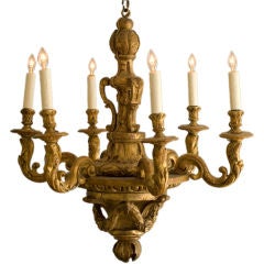 French Louis XIV, Gilded Wood, Six-Arm Chandelier