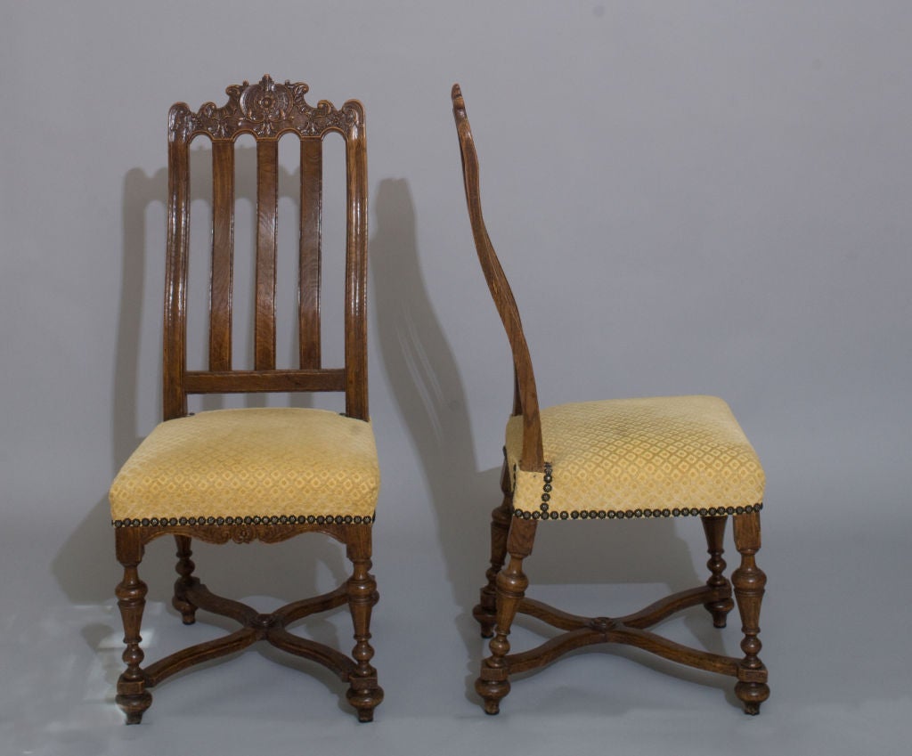 Set of Six Louis XIII Style, Oak Chairs