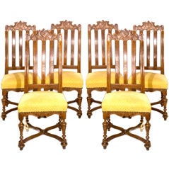 Antique Set of Six Louis XIII Style, Oak Chairs