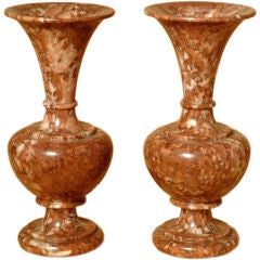 Antique Pair of French, Late 19th Century, Turned Marble Vases