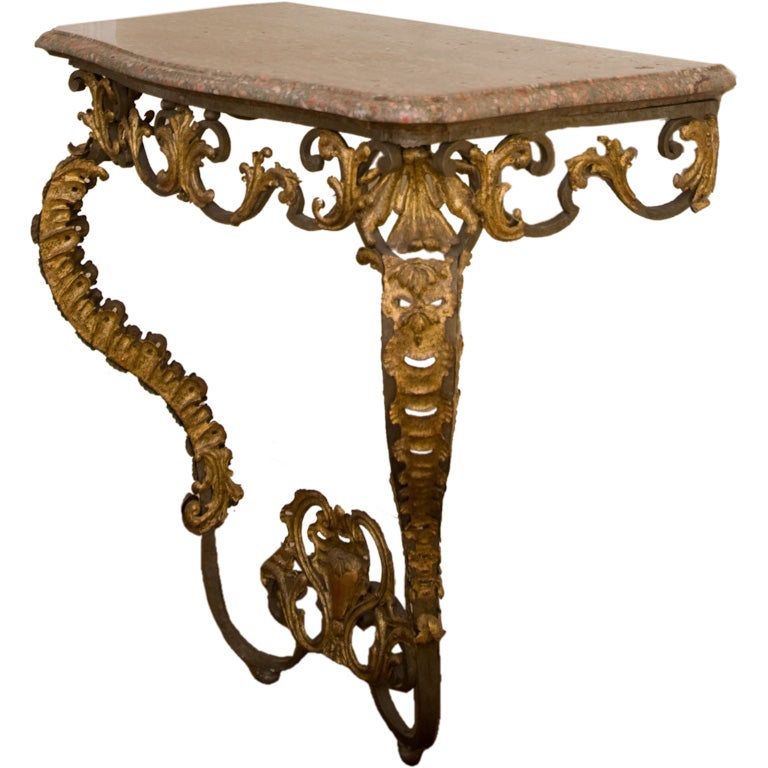 Louis XV Period, Wrought Iron and Gilt Metal Console Table For Sale