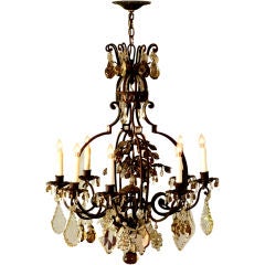 French, Late 19th Century, Iron, Tole, and Crystal Chandelier