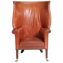High back leather wing chair