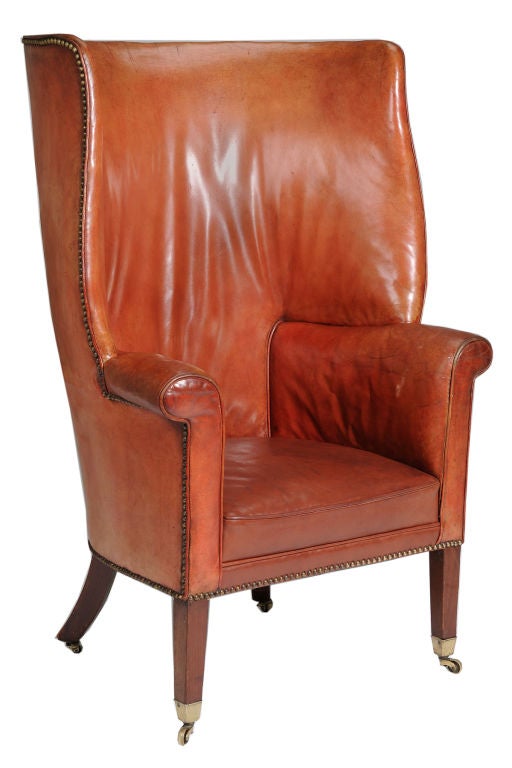 High back leather wing chair