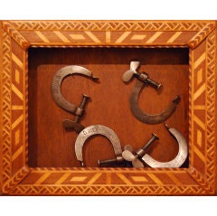Antique Inlay Shadowbox Frame Displaying a Set of Quilting Clamps