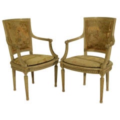 Pair of French Regency Panel Backed Arm Chairs