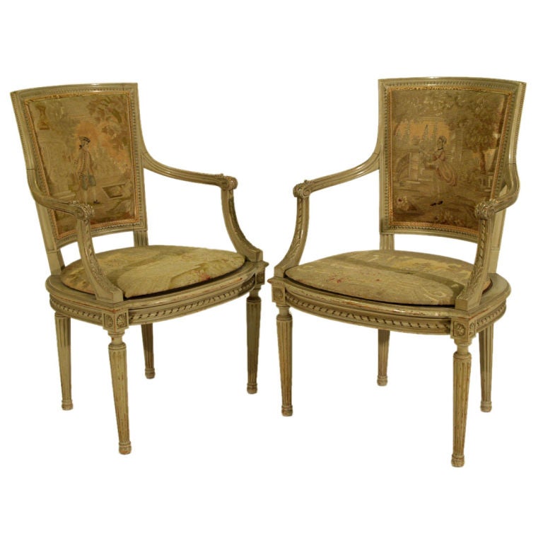 Pair of French Regency Panel Backed Arm Chairs For Sale