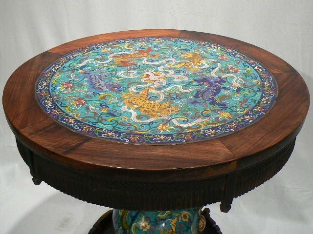 Wood Chinese CloisonnéTable For Sale