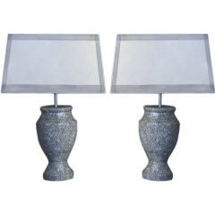 Pair of Black & White Marble Baluster-form Urn Lamps