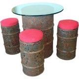 Torch Cut Steel Drums Dining Table and Stools by Chuck Phillips