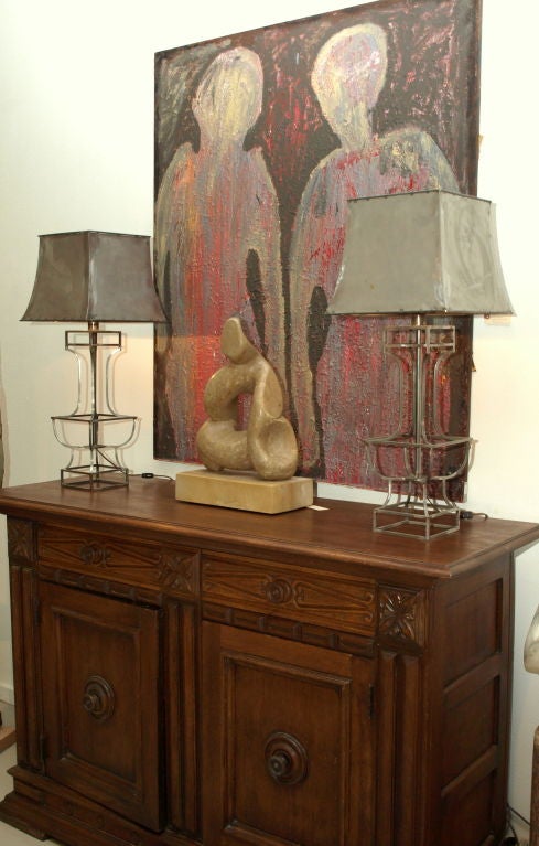 Contemporary Pair of Metal Lamps and matching Metal Shades