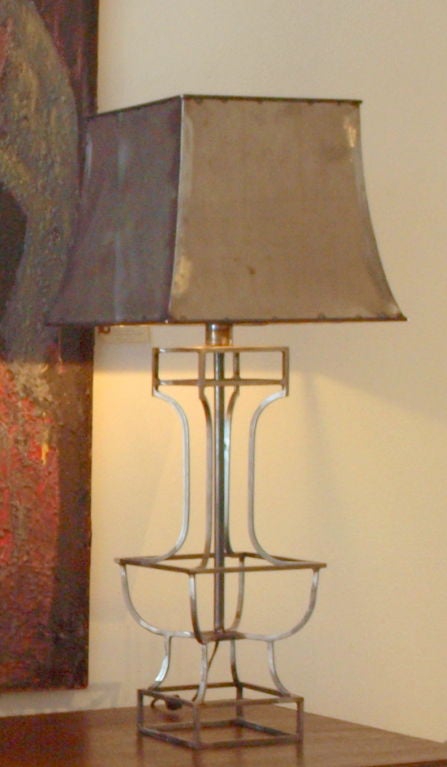 American Pair of Metal Lamps and matching Metal Shades