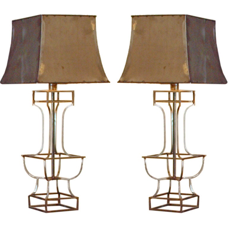 Pair of Metal Lamps and matching Metal Shades