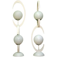 Pair of White Crescent Moon Sculptural form lamps