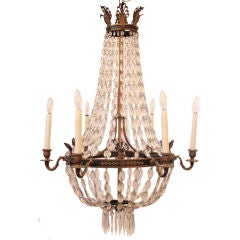 Antique French Empire Style Bronze and Crystal Chandelier