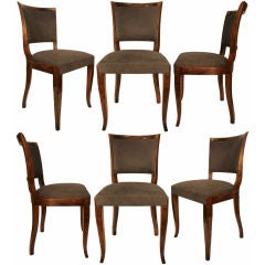 Vintage Set of Six French Art Deco Solid Fruitwood Chairs