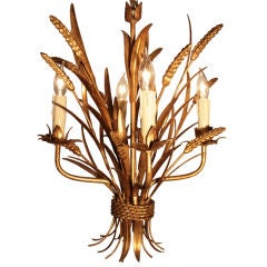 French Gold Leafed Tole and Iron Chandelier