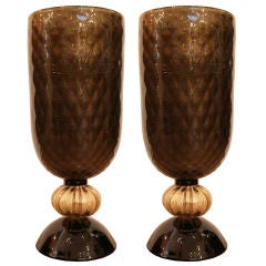 Pair of Hand Blown Italian Murano Glass Vases