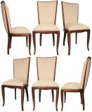 Set of Six French Art Deco Cherry Wood Dining Chairs